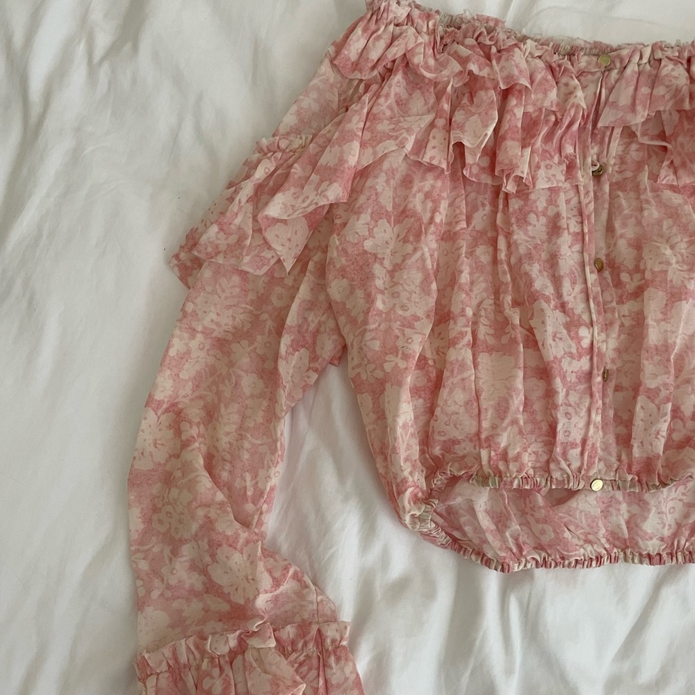 Loveshackfancy Printed Ruffle Off Shoulder Long S… - image 5